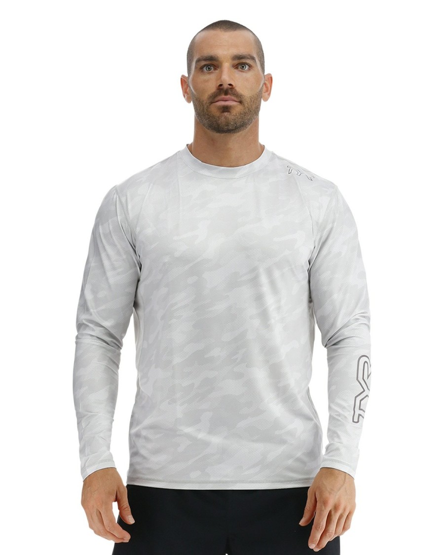 Men TYR Sport Beach & Board|Shirts | Tyr Sundefense Men'S Vented Long Sleeve Crew Shirt - Camohex