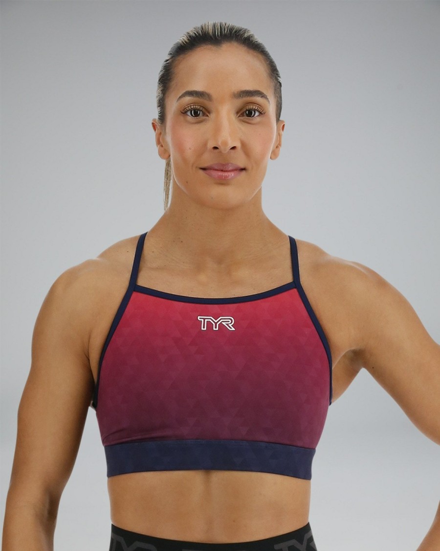 Women TYR Sport Sports Bras | Tyr Base Kinetic Women'S High Neck Sports Bra - Ember