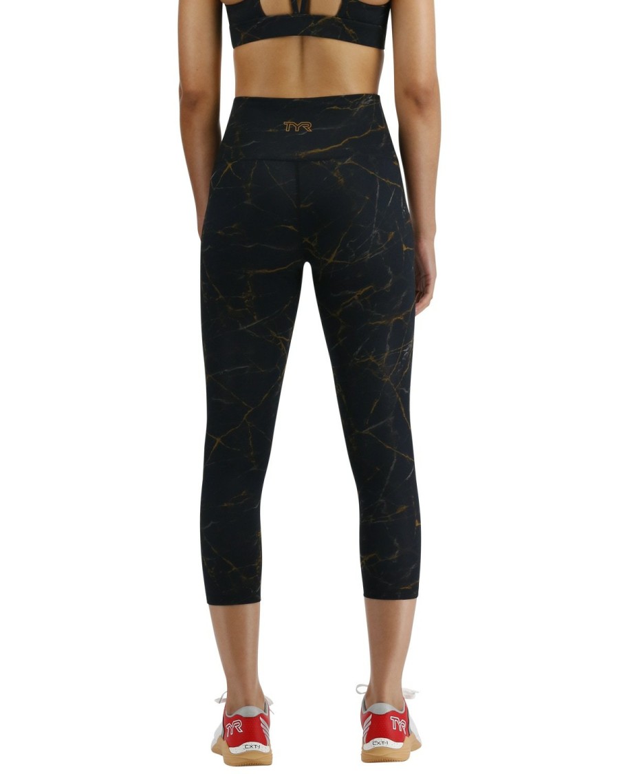 Women TYR Sport Leggings | Tyr Base Kinetic Women'S High-Rise 21" Leggings - Goldstone