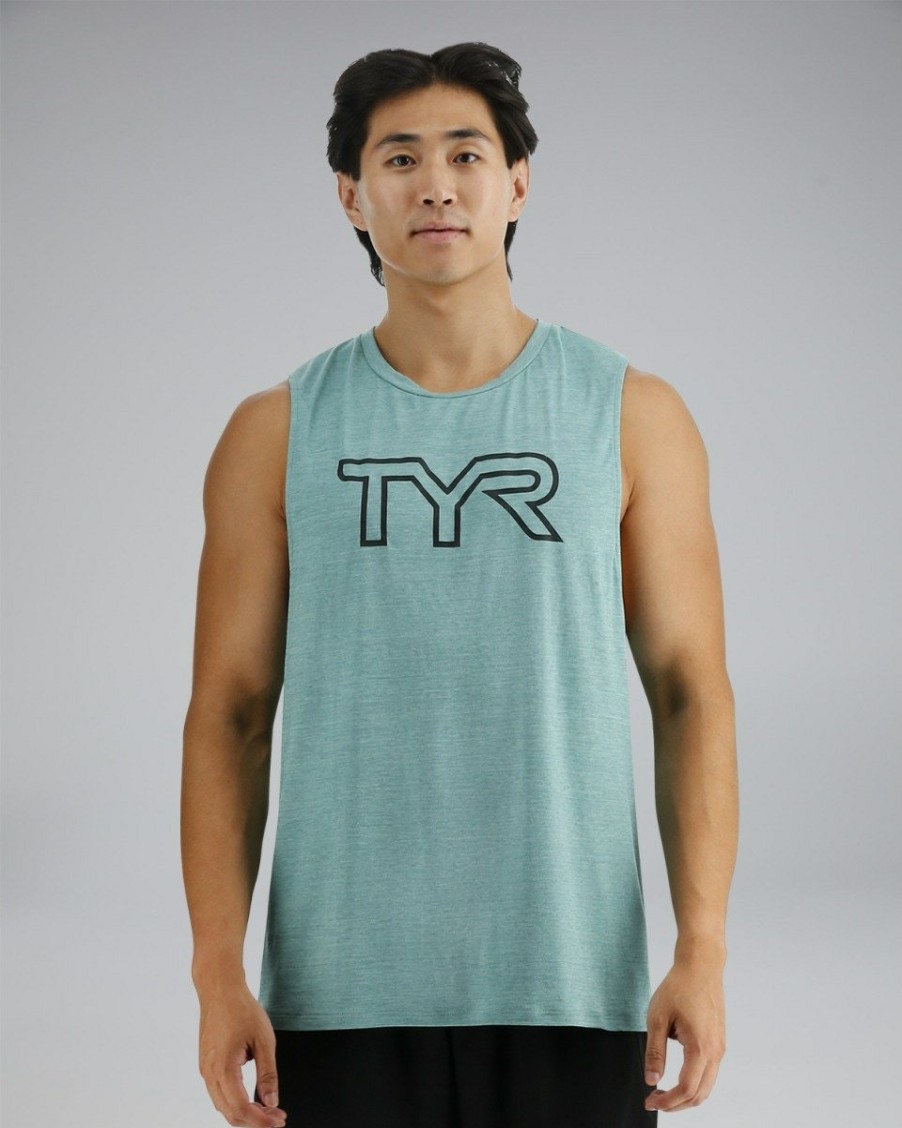 Men TYR Sport Shirts | Tyr Climadry Men'S Big Logo Tech Tank - Solid / Heather