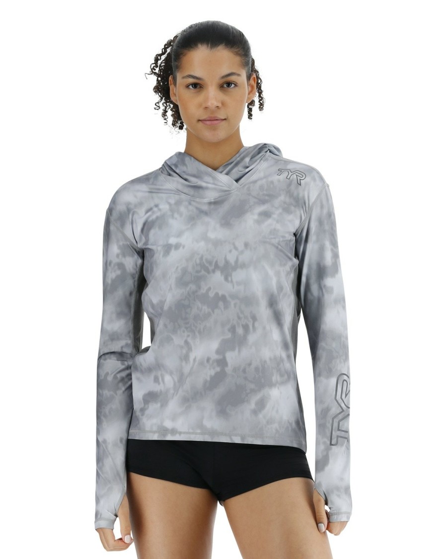 Women TYR Sport Hoodies & Sweatshirts | Tyr Sundefense Women'S Vented Hooded Shirt - Turbulent