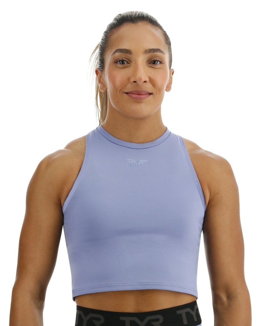 Women TYR Sport Shirts | Tyr Base Kinetic Women'S Cropped High Neck Tank - Solid