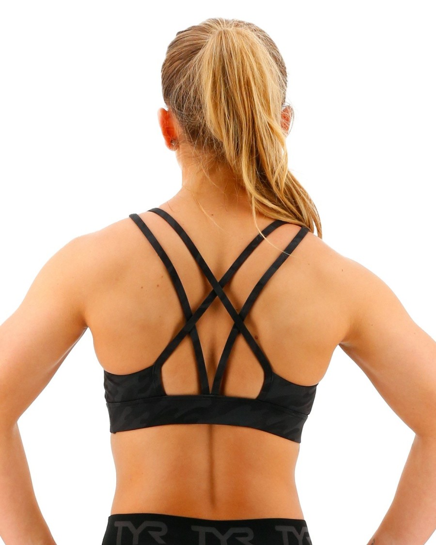 Women TYR Sport Sports Bras | Tyr Base Kinetic Women'S Dual Strap Sports Bra - Blackout Camo