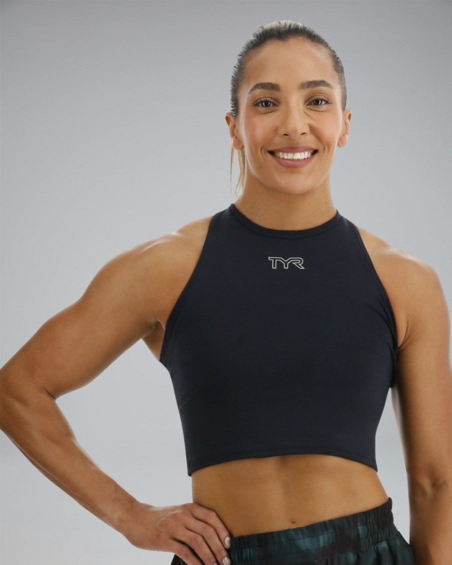 Women TYR Sport Shirts | Tyr Base Kinetic Women'S Cropped High Neck Tank - Solid