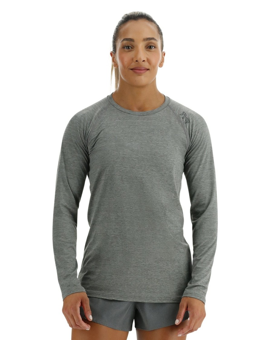 Women TYR Sport Shirts | Tyr Climadry Women'S Raglan Long Sleeve Tee - Solid / Heather