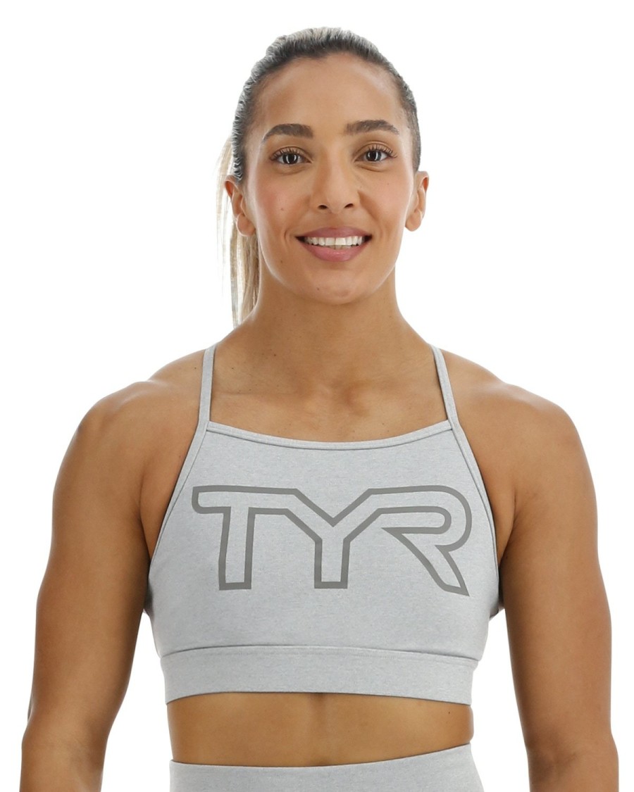 Women TYR Sport Sports Bras  Tyr Base Kinetic Women'S High Neck Big Logo  Sports Bra - Heather – Onlinepasey