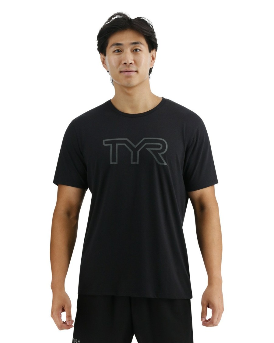 Men TYR Sport Shirts | Tyr Ultrasoft Men'S Big Logo Tri-Blend Tech Tee