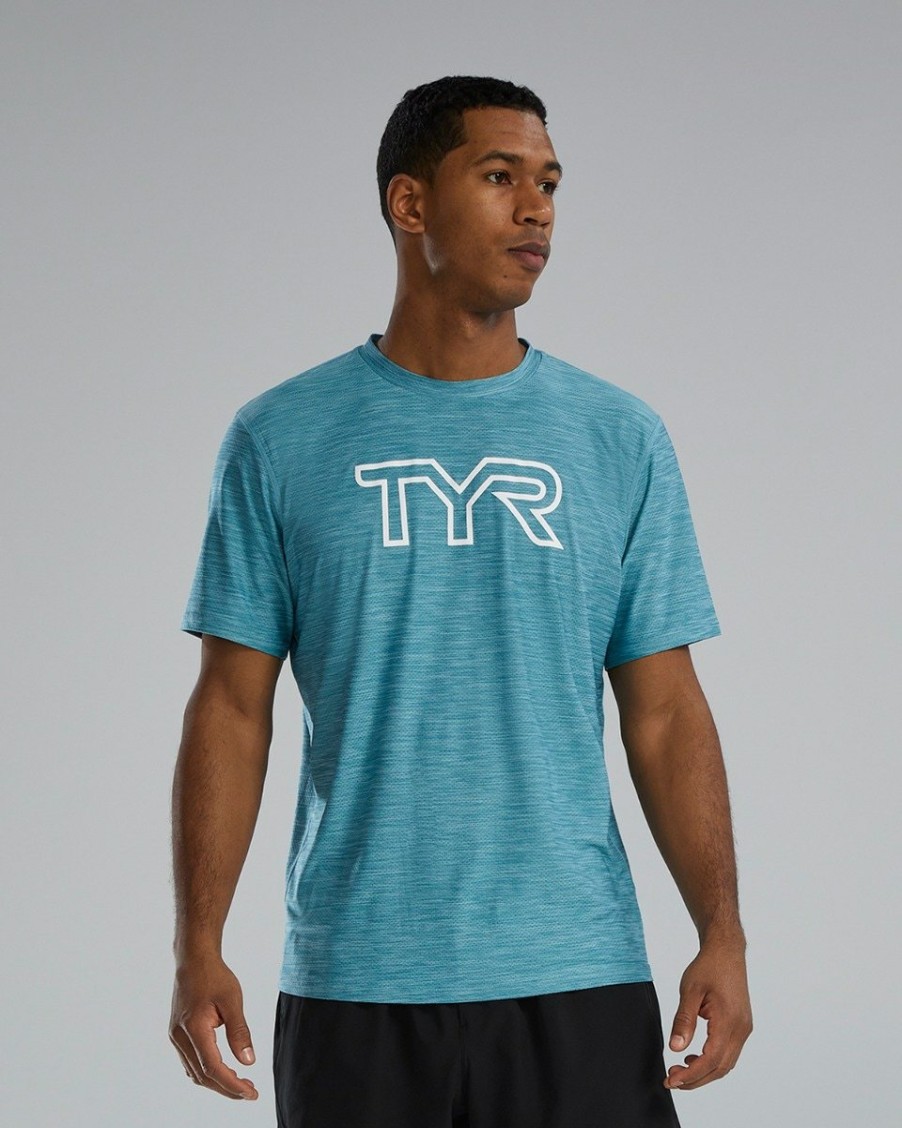 Men TYR Sport Shirts | Tyr Airtec Men'S Big Logo Tee - Solid / Heather