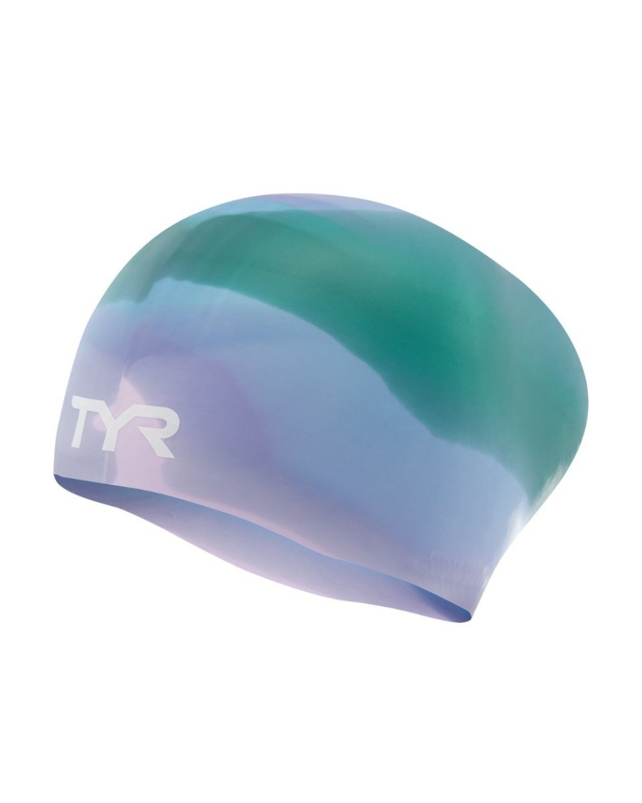 Kids|Men|Women TYR Sport Swim Caps|Swim Accessories | Tyr Youth Long Hair Silicone Swim Cap - Tie Dye