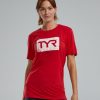 Women TYR Sport Shirts | Tyr Ultrasoft Women'S Short Sleeve Graphic Tee Distressed Tyr Brick