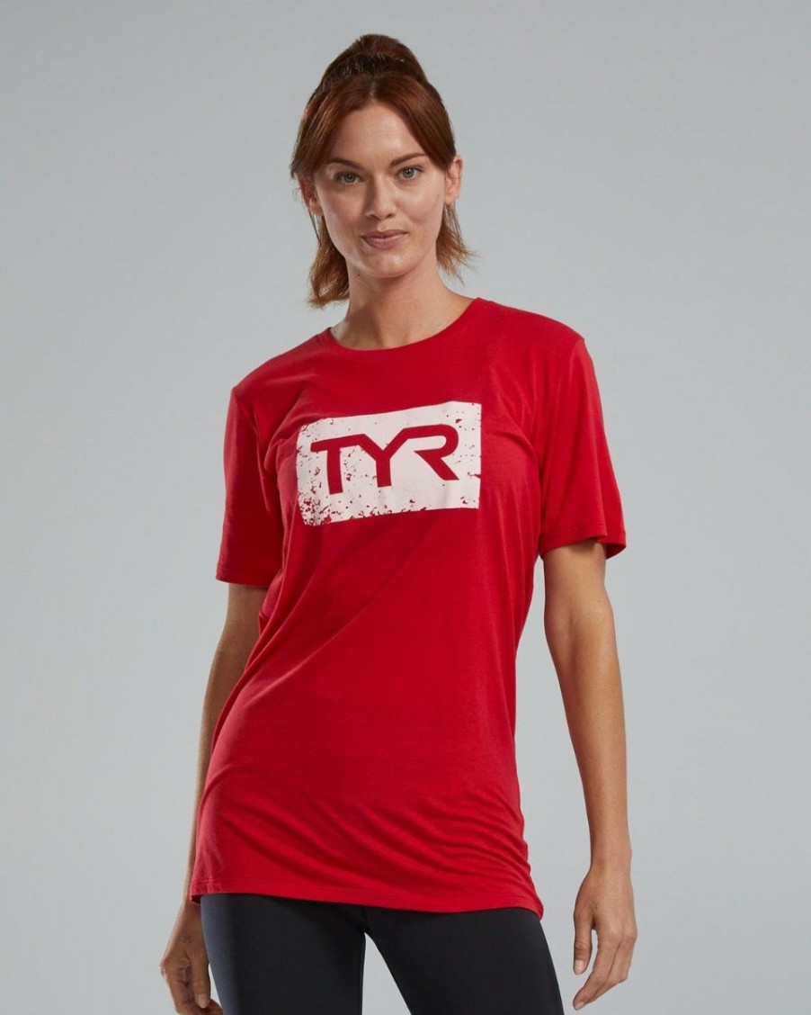 Women TYR Sport Shirts | Tyr Ultrasoft Women'S Short Sleeve Graphic Tee Distressed Tyr Brick