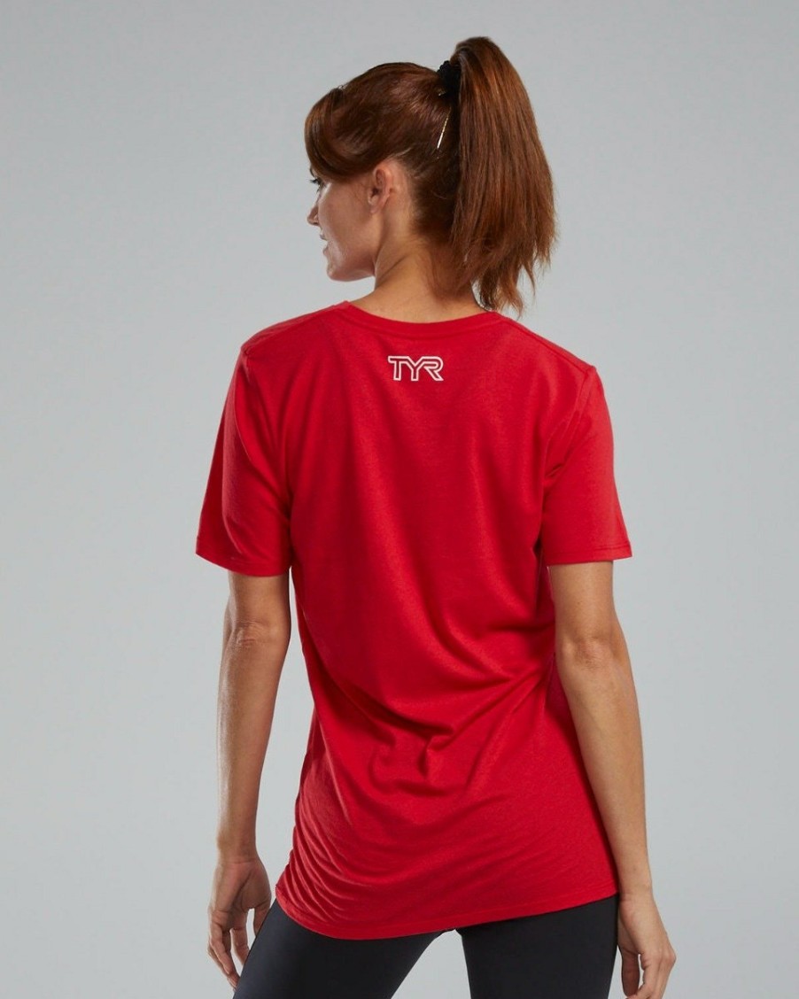 Women TYR Sport Shirts | Tyr Ultrasoft Women'S Short Sleeve Graphic Tee Distressed Tyr Brick