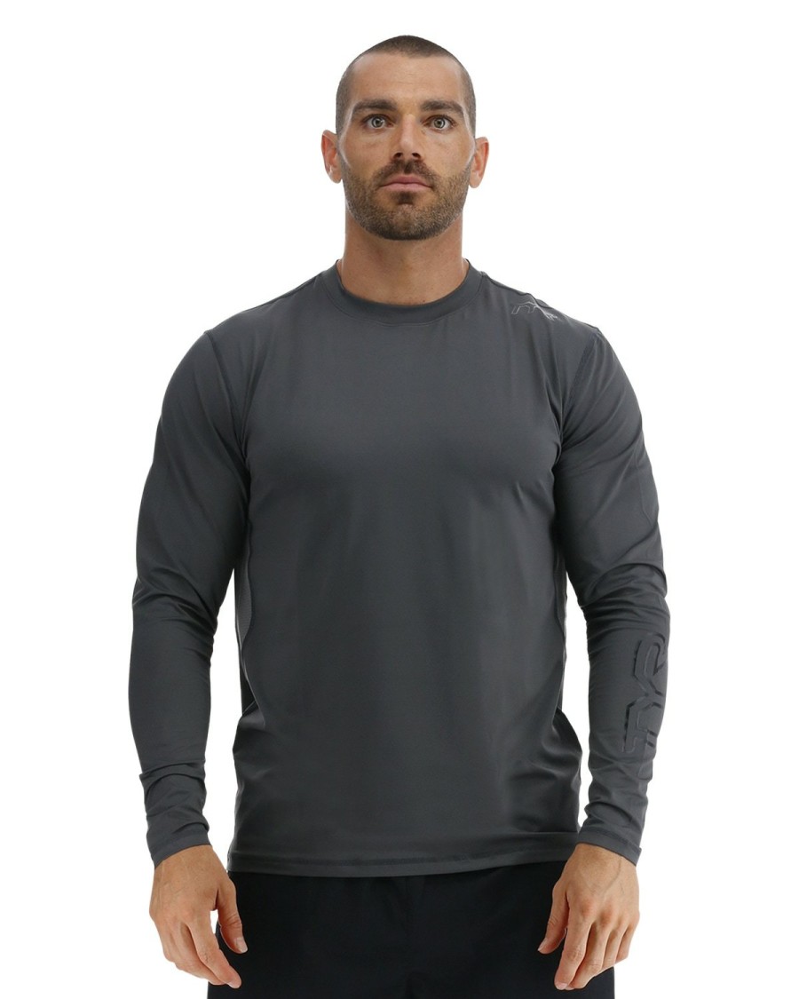 Men TYR Sport Shirts | Tyr Sundefense Men'S Vented Long Sleeve Crew Shirt - Solid