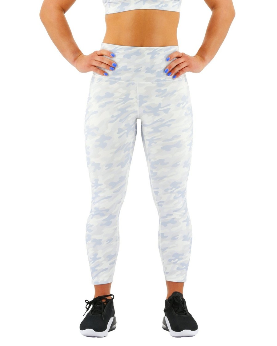 Women TYR Sport Leggings | Tyr Base Kinetic Women'S High-Rise 21" Leggings - Whiteout Camo