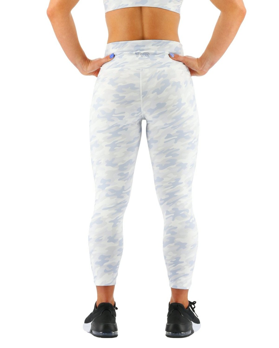 Women TYR Sport Leggings | Tyr Base Kinetic Women'S High-Rise 21" Leggings - Whiteout Camo