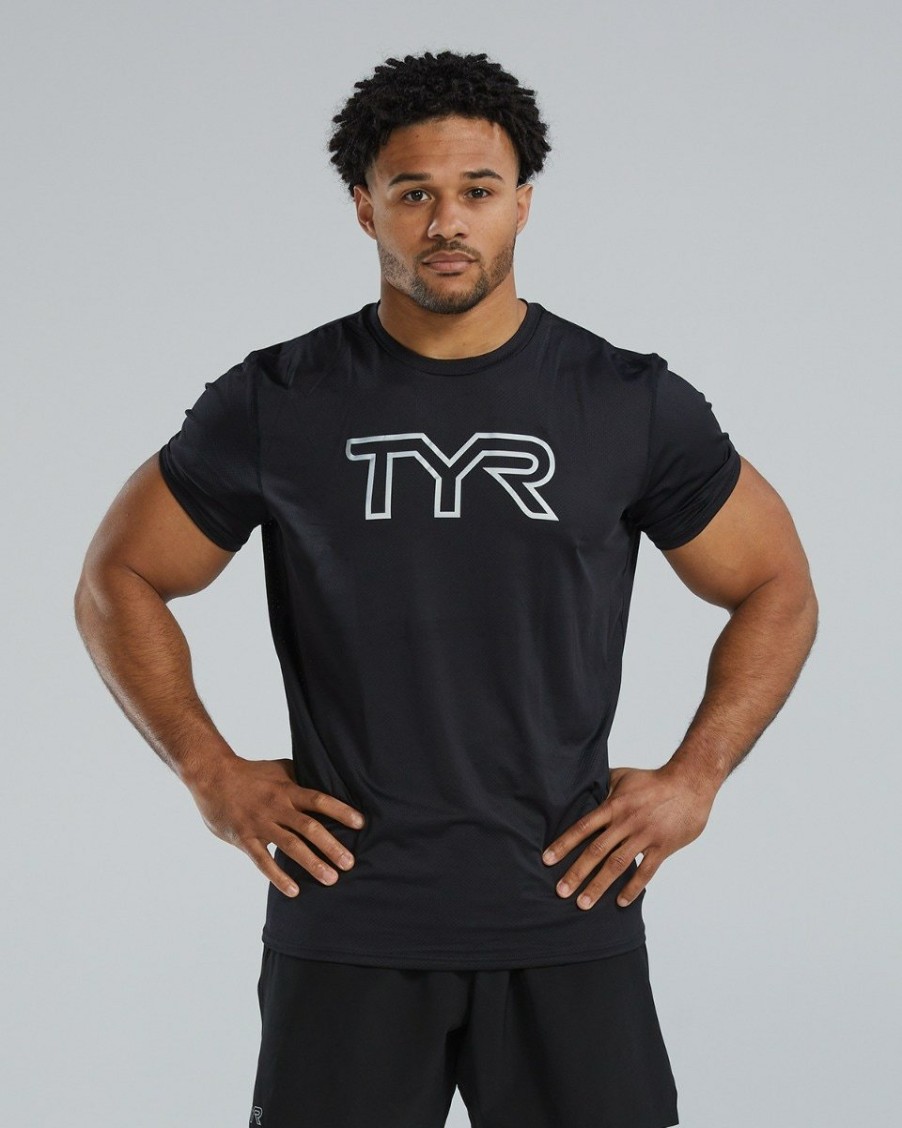 Men TYR Sport Shirts | Tyr Airtec Men'S Big Logo Tee - Solid / Heather