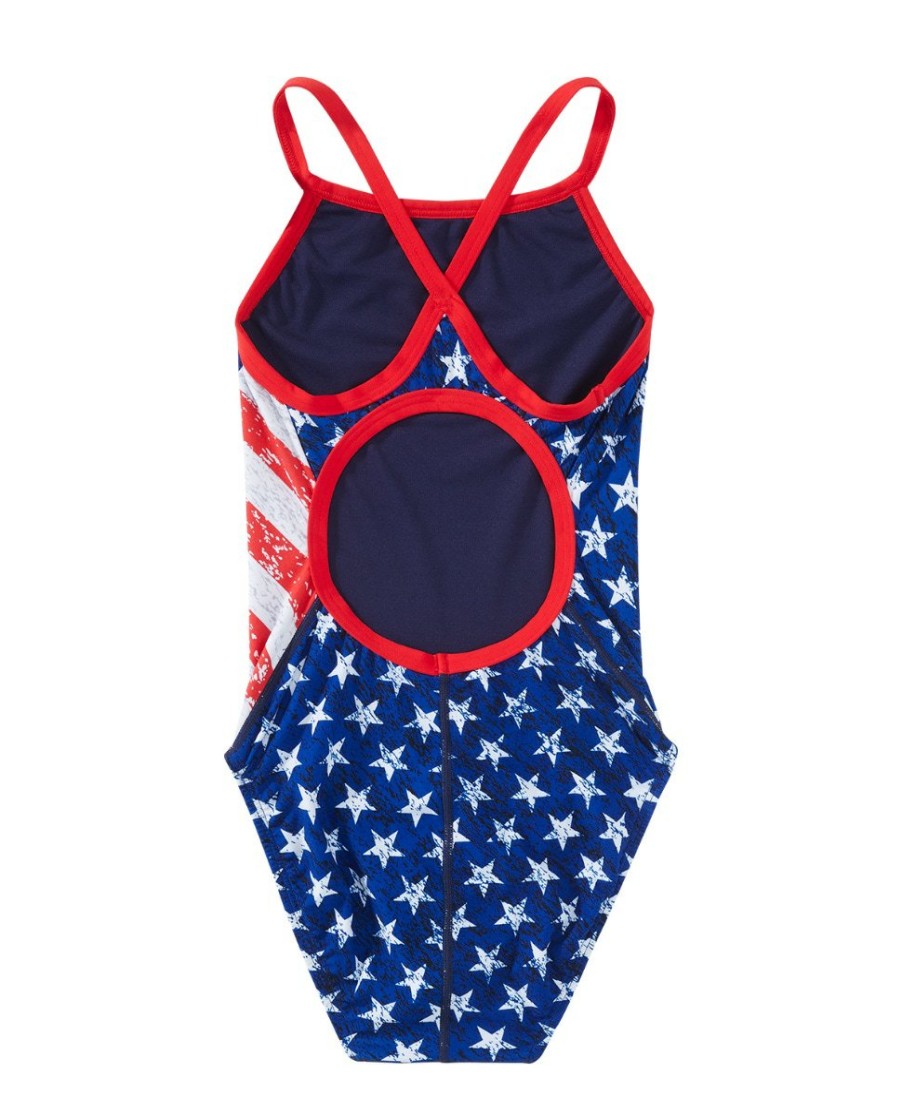 Kids TYR Sport Competition Swimwear | Tyr Durafast One® Girl'S Diamondfit Swimsuit - Star Spangled