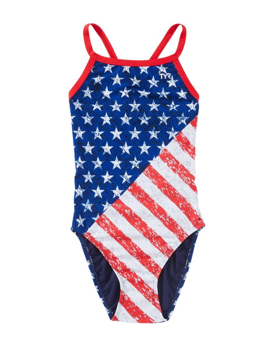 Kids TYR Sport Competition Swimwear | Tyr Durafast One® Girl'S Diamondfit Swimsuit - Star Spangled