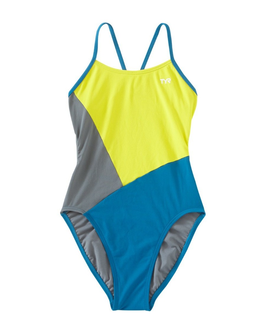 Kids TYR Sport Competition Swimwear | Tyr Durafast One® Girls' Cutout Swimsuit - Solid Splice Block