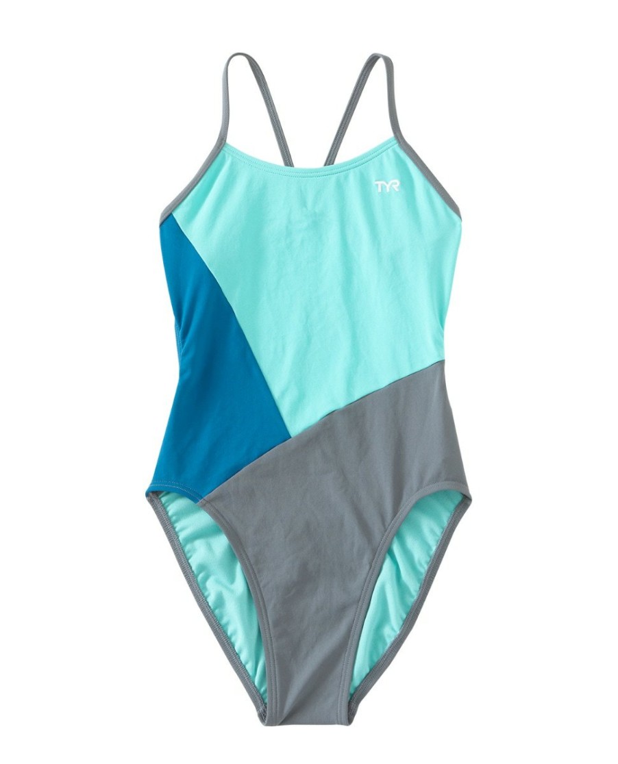 Kids TYR Sport Competition Swimwear | Tyr Durafast One® Girls' Cutout Swimsuit - Solid Splice Block