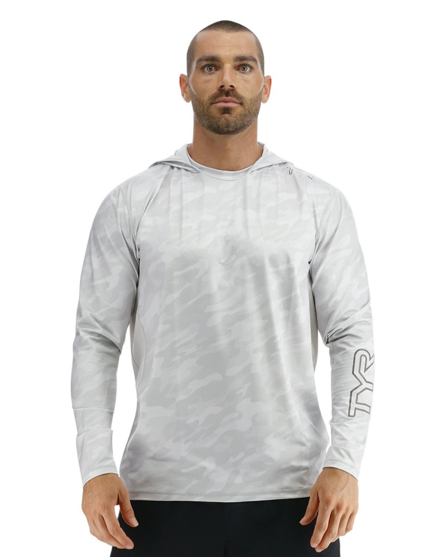 Men TYR Sport Hoodies & Sweatshirts | Tyr Sundefense Men'S Vented Hooded Shirt - Camohex