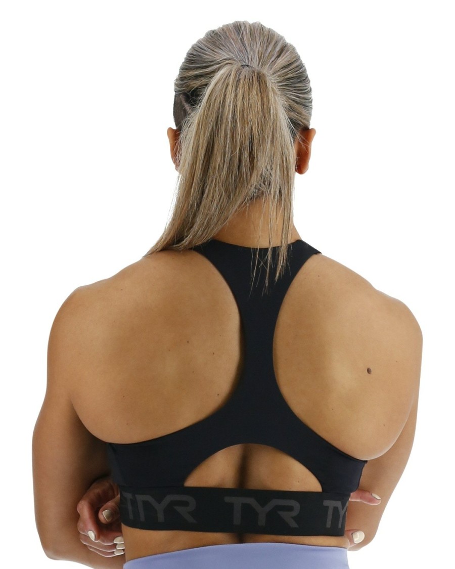 Women TYR Sport Sports Bras  Tyr Base Kinetic Women'S High Neck Big Logo  Sports Bra - Solid – Onlinepasey