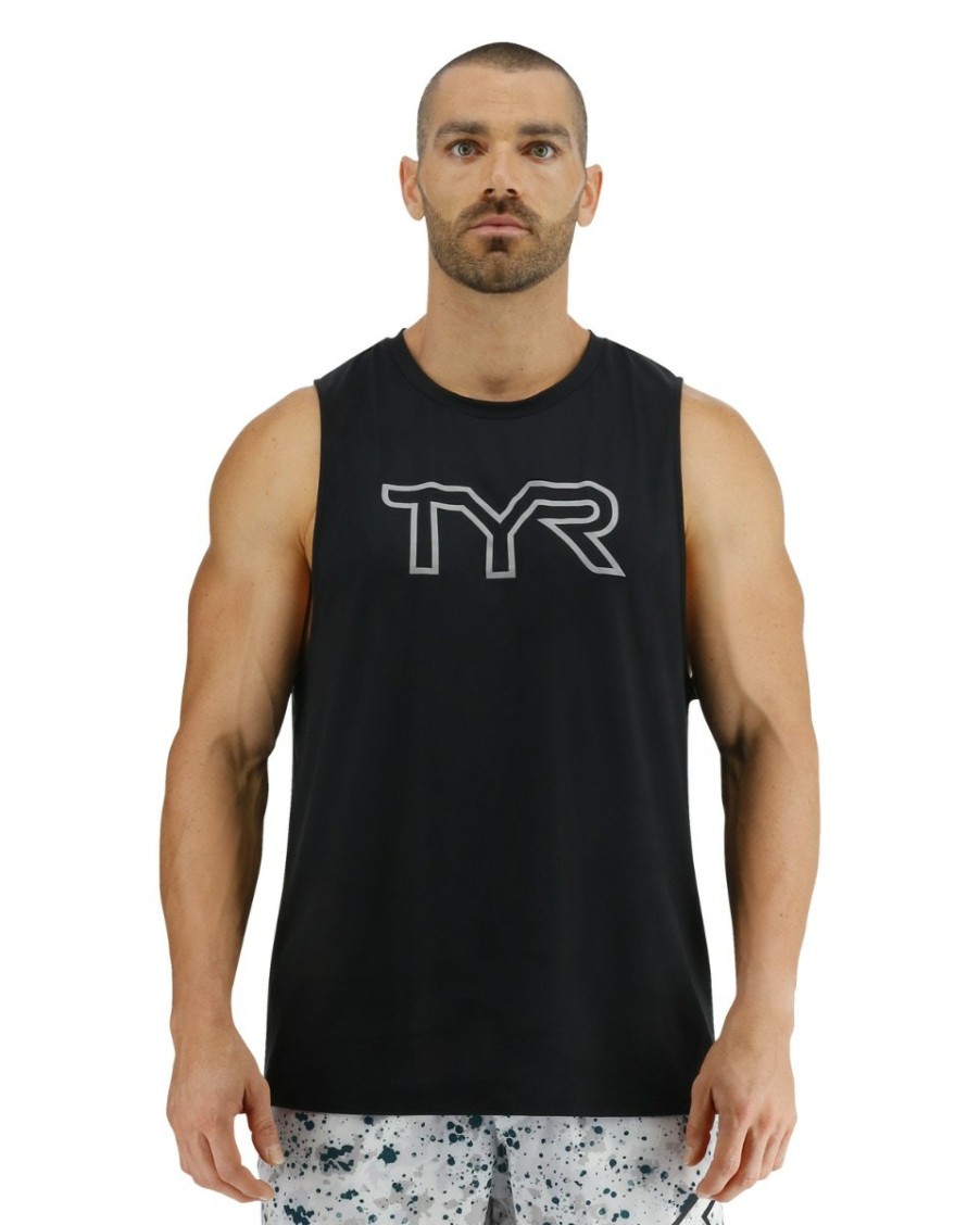 Men TYR Sport Shirts | Tyr Climadry Men'S Big Logo Tech Tank - Solid / Heather