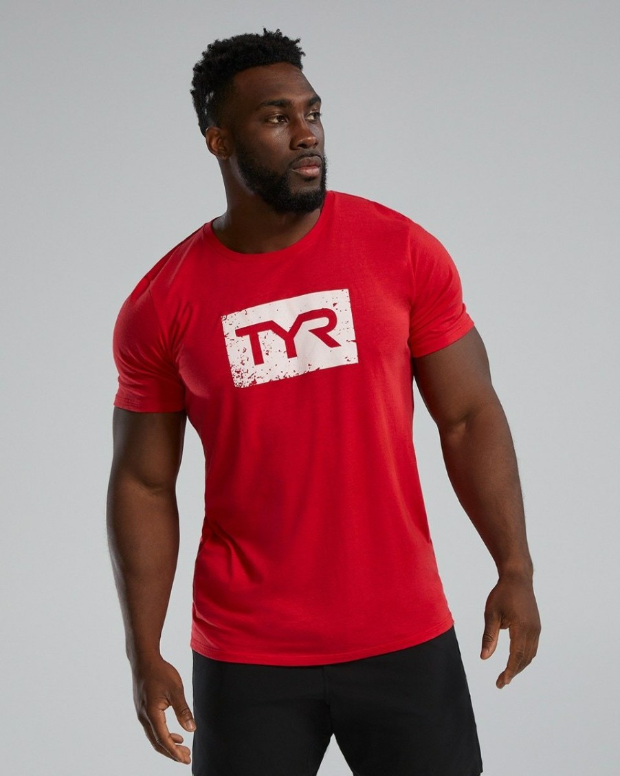 Men TYR Sport Shirts | Tyr Ultrasoft Men'S Short Sleeve Graphic Tee Distressed Tyr Brick