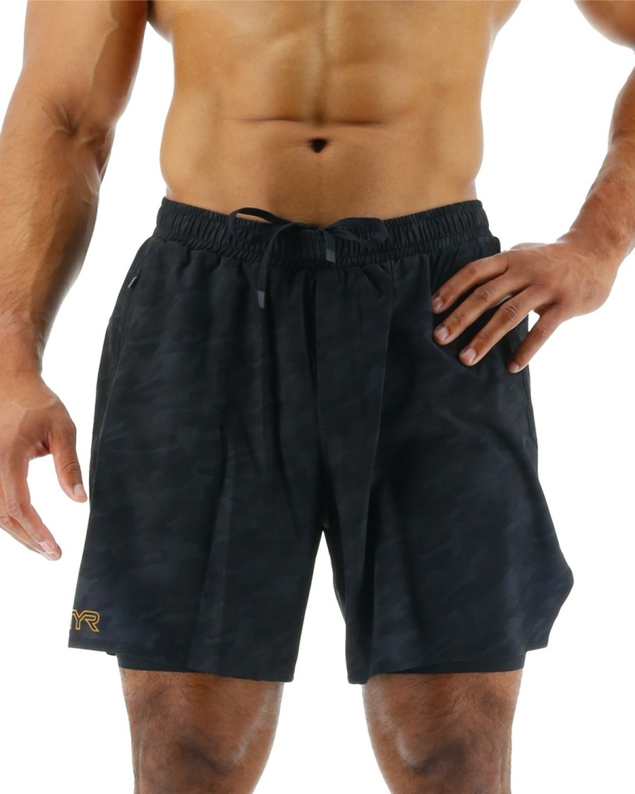 Men TYR Sport Shorts | Tyr Hydrosphere Men'S Lined 6" Momentum Shorts - Blackout Camo