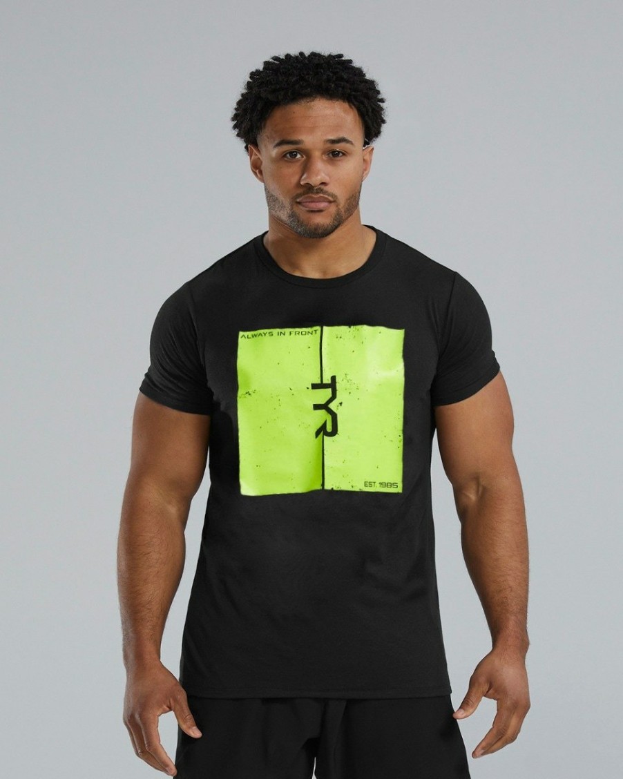 Men TYR Sport Shirts | Tyr Ultrasoft Men'S Short Sleeve Graphic Tee - Attak Yellow Logo