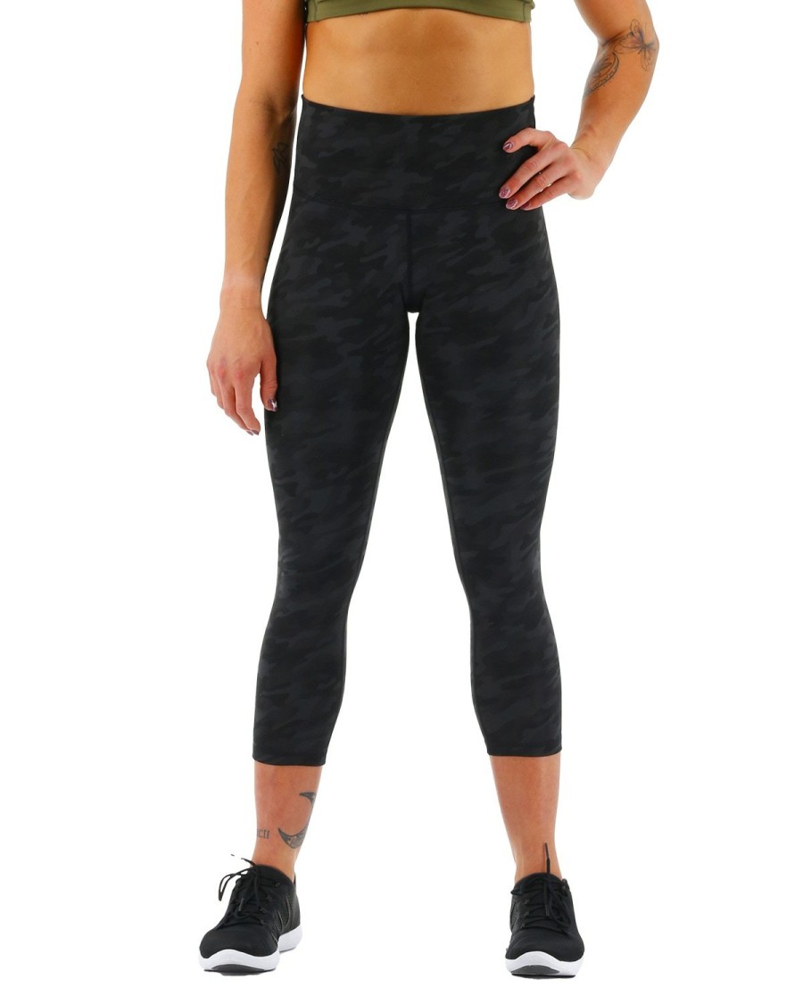 Women TYR Sport Leggings | Tyr Base Kinetic Women'S High-Rise 21" Leggings - Blackout Camo