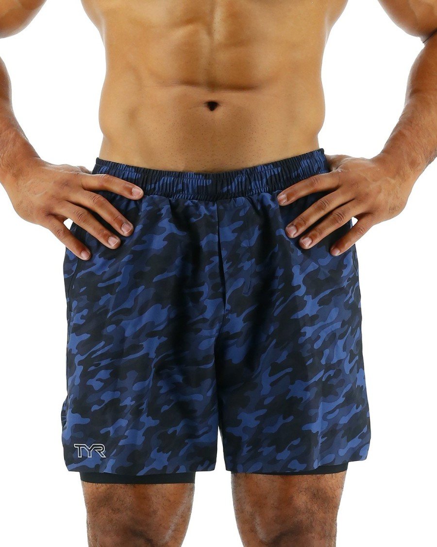 Men TYR Sport Shorts | Tyr Hydrosphere Men'S Lined 6" Momentum Shorts - Midnight Camo