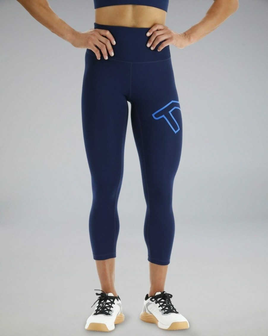 Women TYR Sport Leggings | Tyr Base Kinetic Women'S High-Rise 21" Logo Leggings - Solid