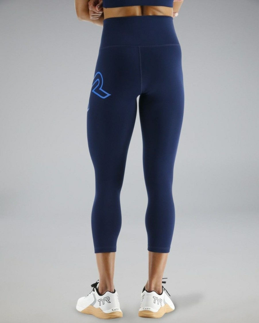 Women TYR Sport Leggings | Tyr Base Kinetic Women'S High-Rise 21" Logo Leggings - Solid