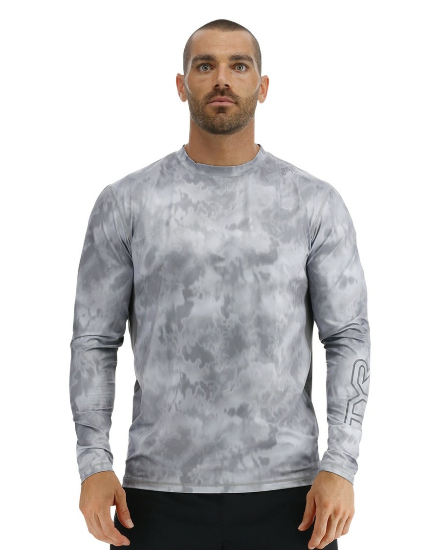 Men TYR Sport Shirts | Tyr Sundefense Men'S Vented Long Sleeve Crew Shirt - Turbulent